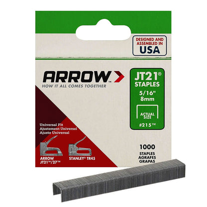 Arrow Fastener 215 Genuine JT21 5/16in Staples - 1000pk