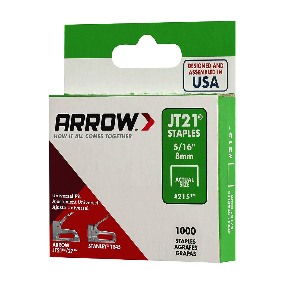 Arrow Fastener 215 Genuine JT21 5/16in Staples - 1000pk