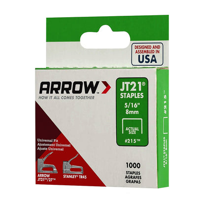 Arrow Fastener 215 Genuine JT21 5/16in Staples - 1000pk