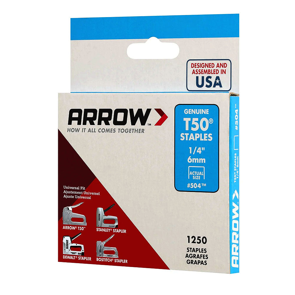 Arrow Fastener 504 Genuine T50 1/4in Staples - 1,250pk