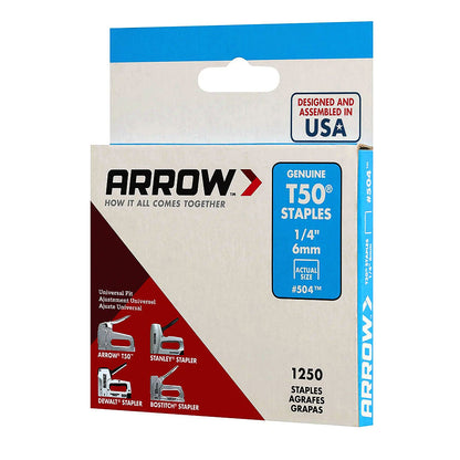 Arrow Fastener 504 Genuine T50 1/4in Staples - 1,250pk