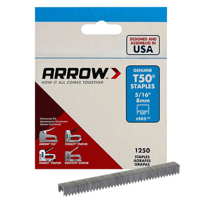 Arrow Fastener 505 Genuine T50 5/16in Staples - 1,250pk