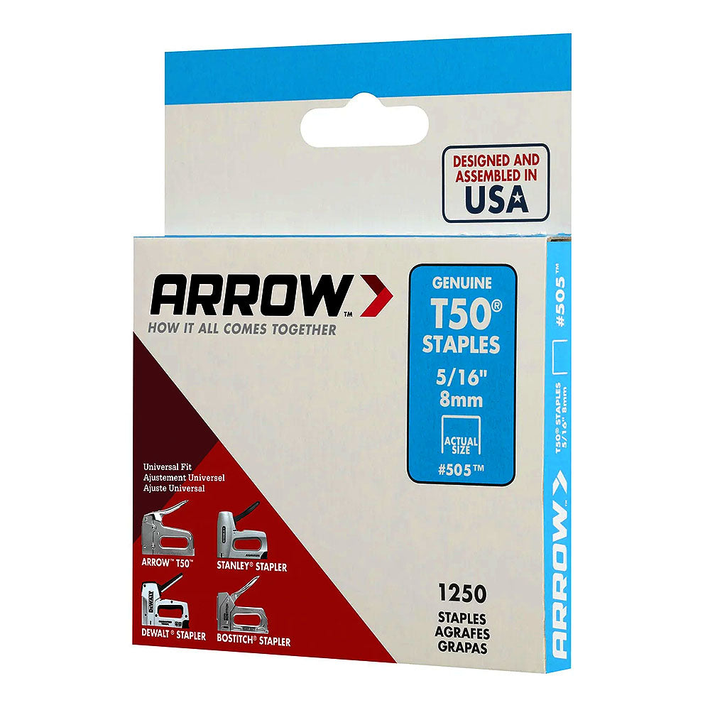 Arrow Fastener 505 Genuine T50 5/16in Staples - 1,250pk