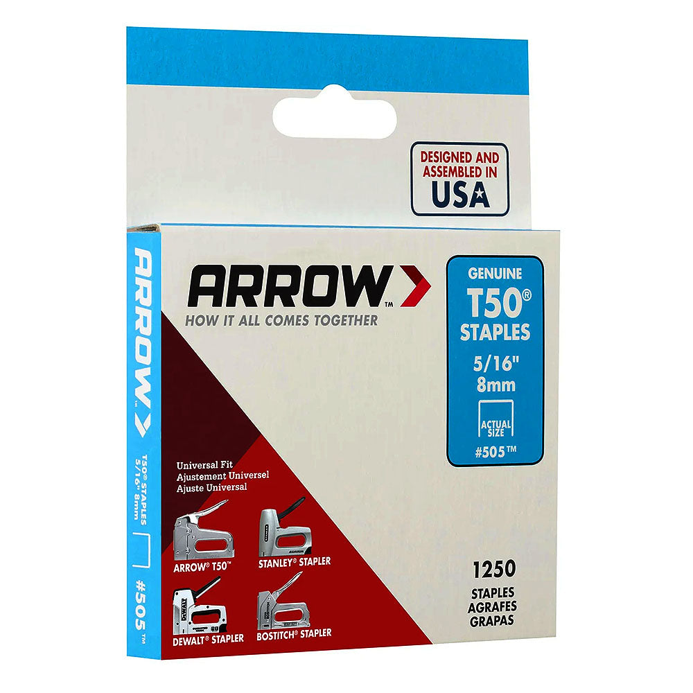 Arrow Fastener 505 Genuine T50 5/16in Staples - 1,250pk
