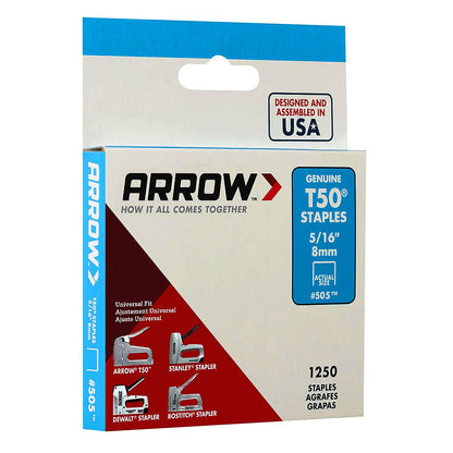 Arrow Fastener 505 Genuine T50 5/16in Staples - 1,250pk