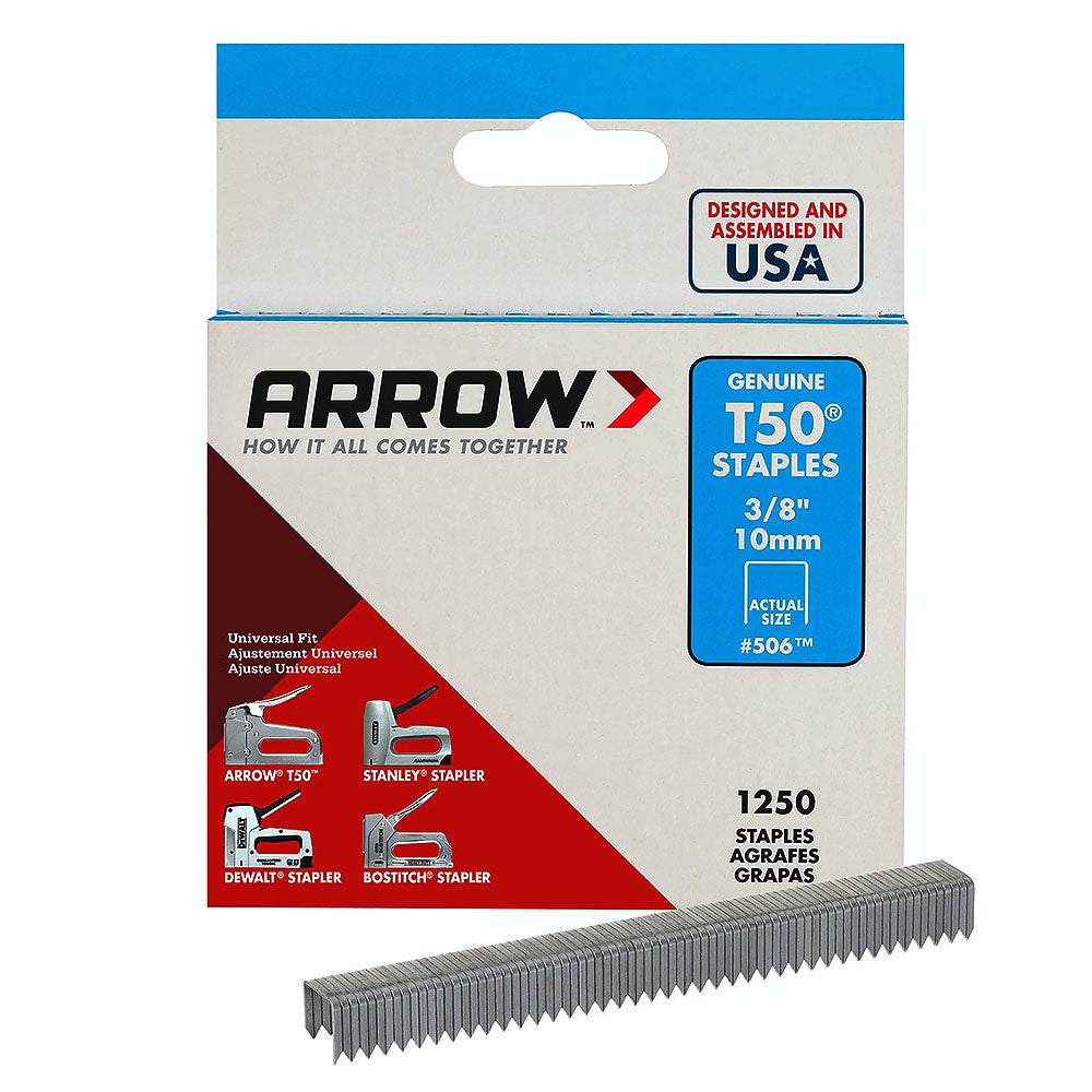 Arrow Fastener 506 Genuine T50 3/8in Staples - 1,250pk