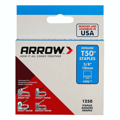 Arrow Fastener 506 Genuine T50 3/8in Staples - 1,250pk