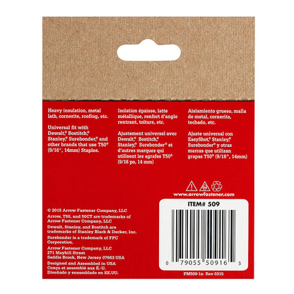 Arrow Fastener 509 Genuine T50 9/16in Staples - 1,250pk
