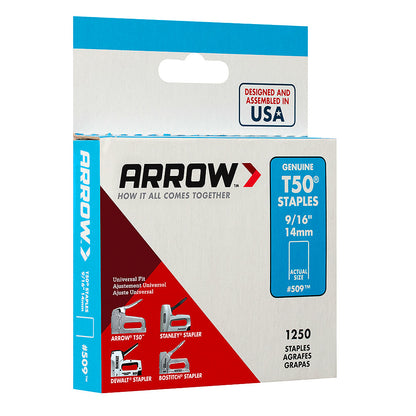 Arrow Fastener 509 Genuine T50 9/16in Staples - 1,250pk