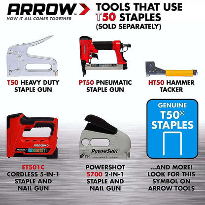 Arrow Fastener 509 Genuine T50 9/16in Staples - 1,250pk