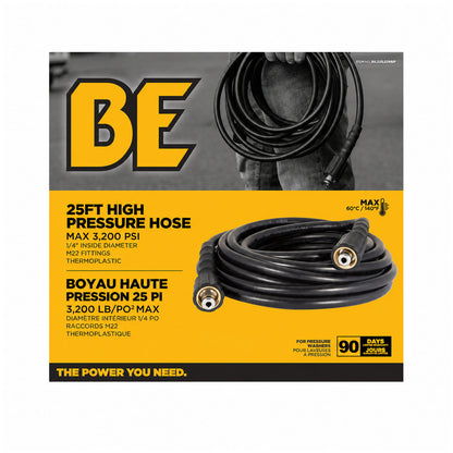 BE 25-foot pressure washer hose retail packaging