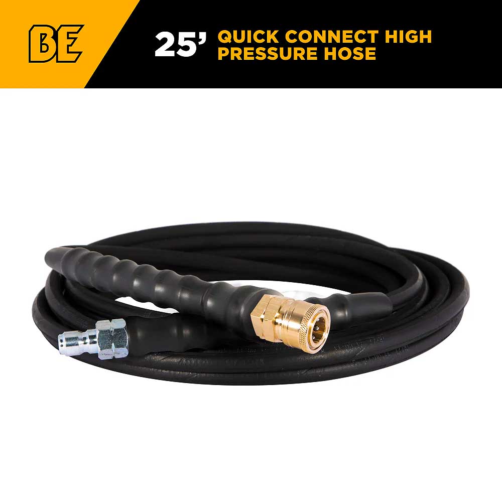 BE 25' x 1/4in 4000 PSI Steel Braid Pressure Washer Hose with Quick Connect Fittings