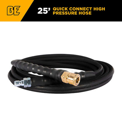 BE 25' x 1/4in 4000 PSI Steel Braid Pressure Washer Hose with Quick Connect Fittings