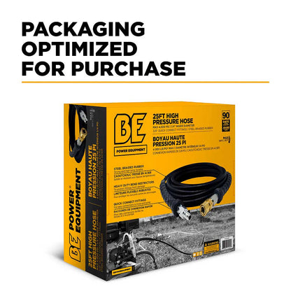 BE 25' x 1/4in 4000 PSI Steel Braid Pressure Washer Hose with Quick Connect Fittings