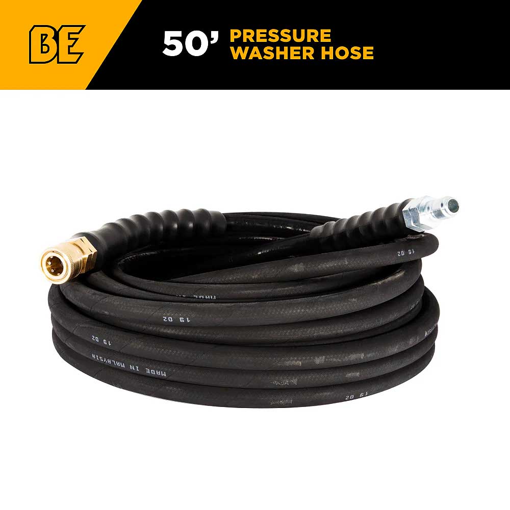 BE 50' x 3/8in 4500 PSI Pressure Washer Quick-Connect Rubber Hose