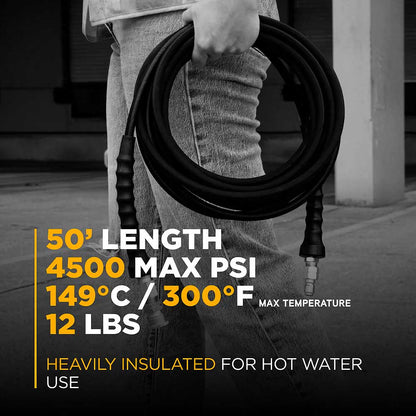 BE 50' x 3/8in 4500 PSI Pressure Washer Quick-Connect Rubber Hose