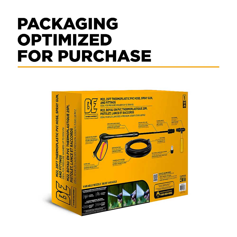 BE 3000 PSI Electric Pressure Washer Hose Wand Accessory Kit - M22 Compatible