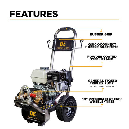 BE B3165HSGS 3100 PSI 3.1 GPM Cold Water Gas Pressure Washer