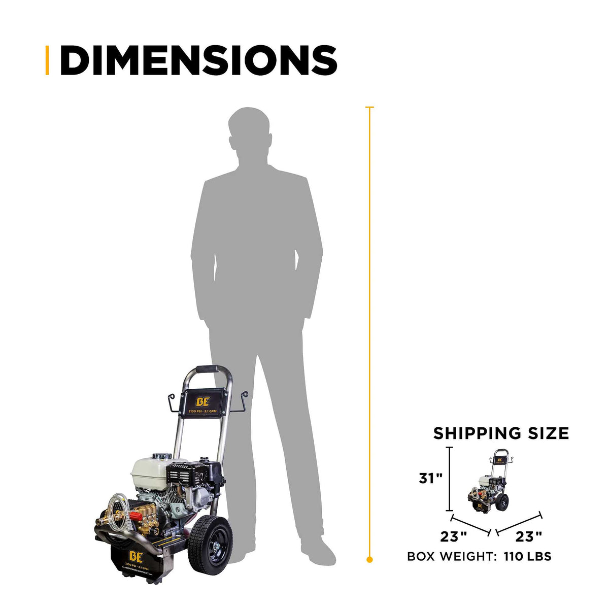 BE B3165HSGS 3100 PSI 3.1 GPM Cold Water Gas Pressure Washer