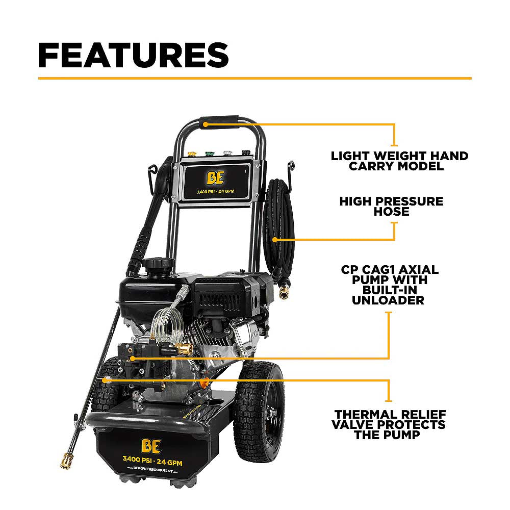BE B3475PX 3400 PSI 2.5 GPM Cold Water Gas Pressure Washer