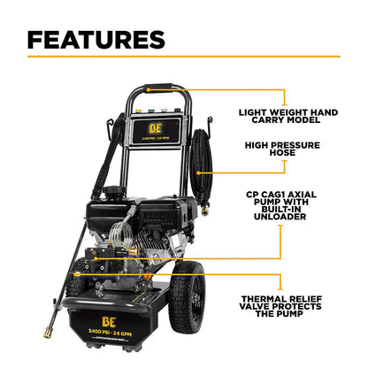 BE B3475PX 3400 PSI 2.5 GPM Cold Water Gas Pressure Washer