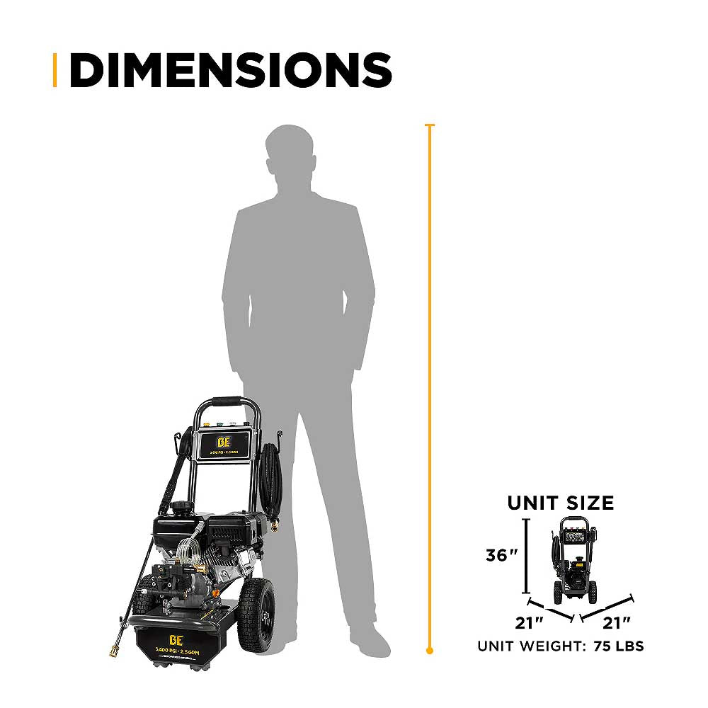 BE B3475PX 3400 PSI 2.5 GPM Cold Water Gas Pressure Washer