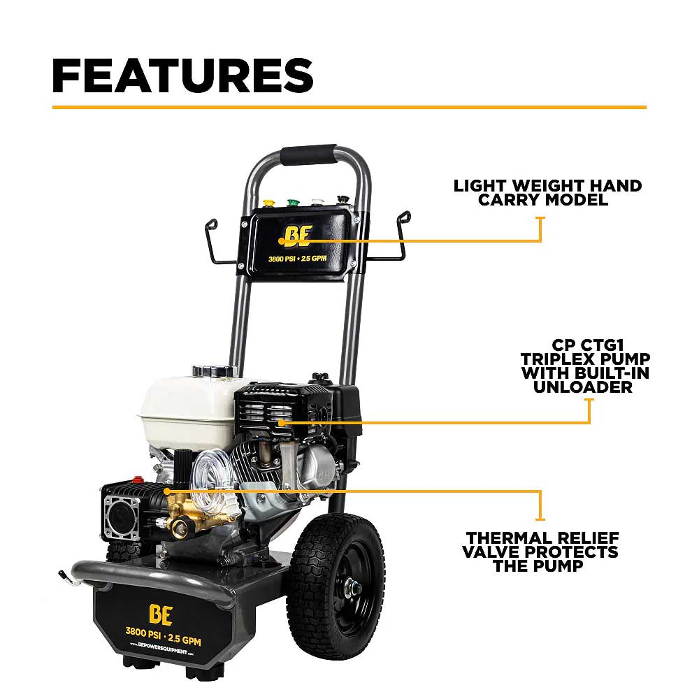 BE B3865HA 3800 PSI 2.5 GPM Cold Water Gas Pressure Washer