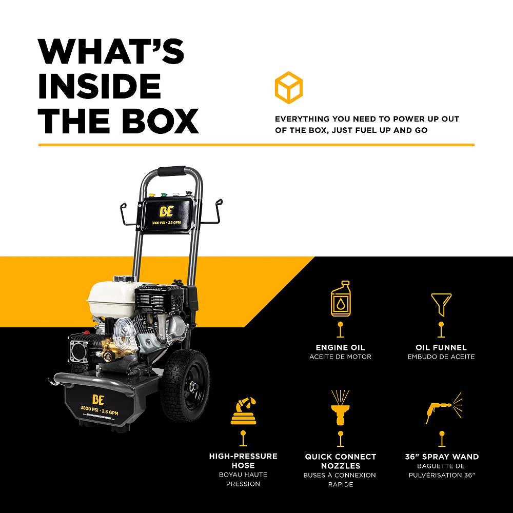BE B3865HA 3800 PSI 2.5 GPM Cold Water Gas Pressure Washer