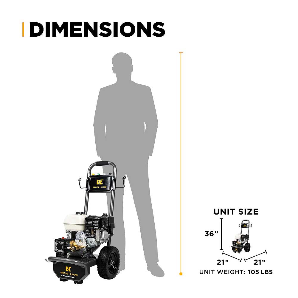 BE B3865HA 3800 PSI 2.5 GPM Cold Water Gas Pressure Washer