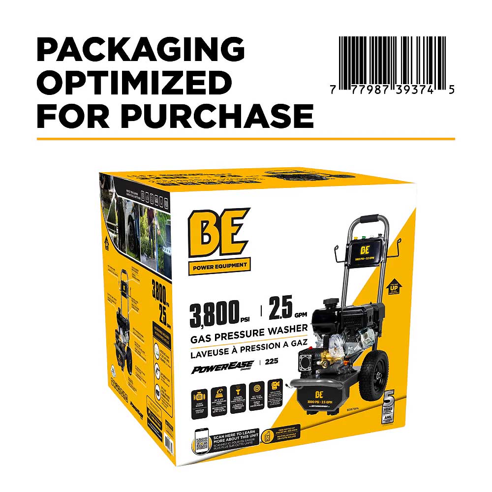 BE B3865HA 3800 PSI 2.5 GPM Cold Water Gas Pressure Washer