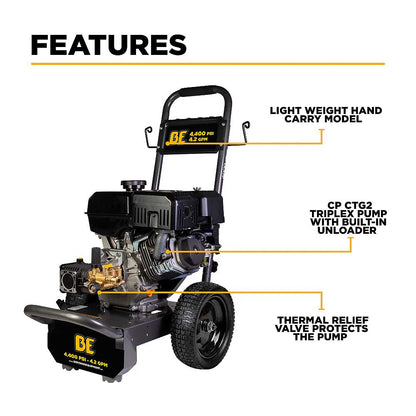 BE B4415PA 4400 PSI 4.2 GPM Gas Pressure Washer Cold Water