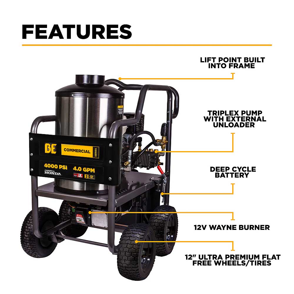 BE HW4013HG 4200 PSI 4.2 GPM Hot Water Gas Pressure Washer
