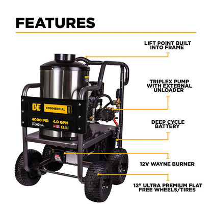 BE HW4013HG 4200 PSI 4.2 GPM Hot Water Gas Pressure Washer