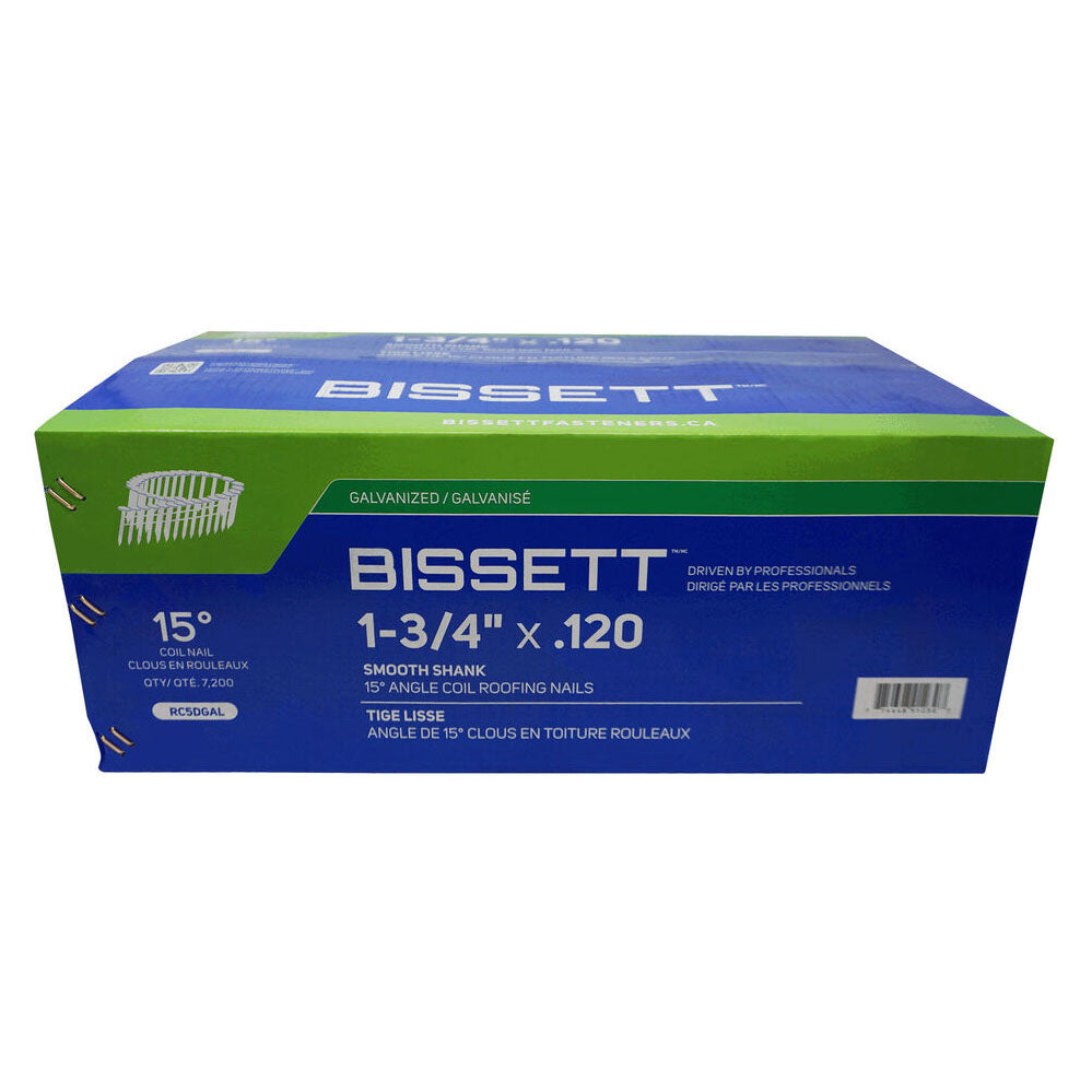 Bissett 1/3/4in Angle Coiled Galvanized Roofing Nails - 7200pk