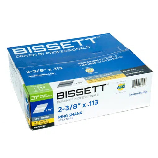 Bissett 2-3/8in x .113 31° Stick Nails - 2500pk