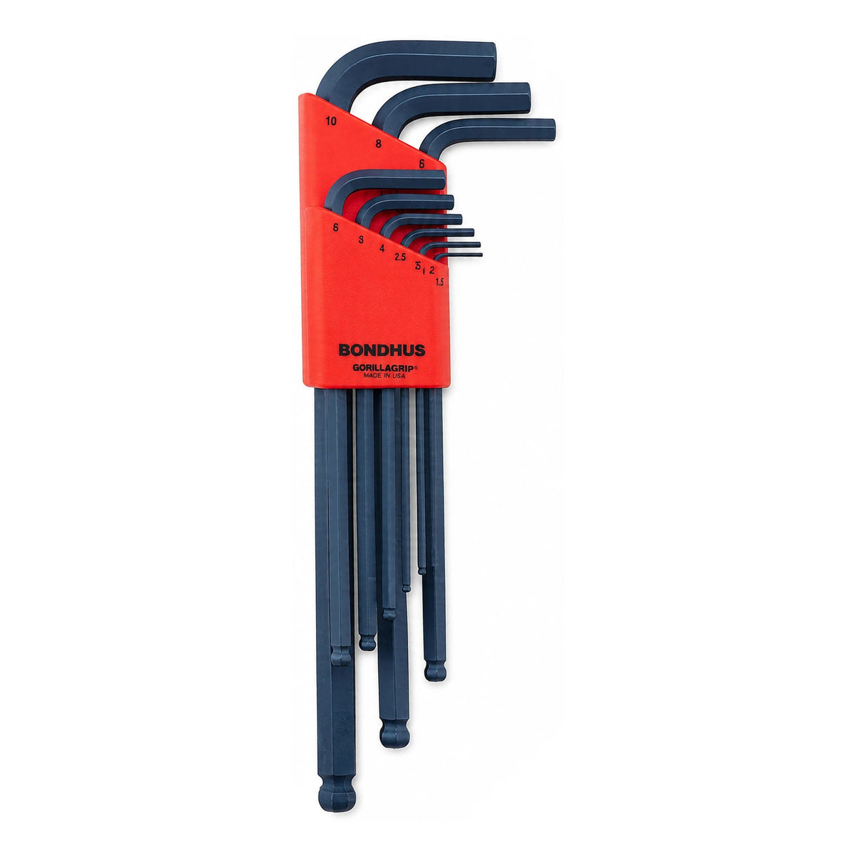 Bondhus 10999 9-piece metric long-arm ball-end hex key set, upright