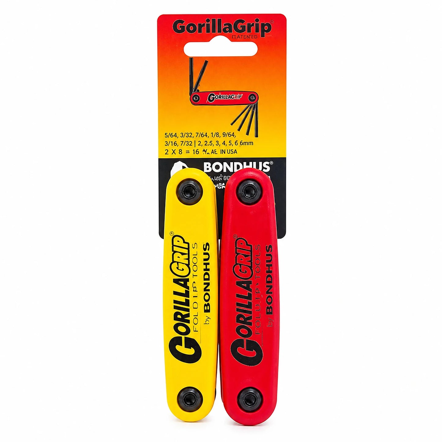 Bondhus 16pc SAE/Metric GorillaGrip Fold-Up Hex Key Set - 2pk