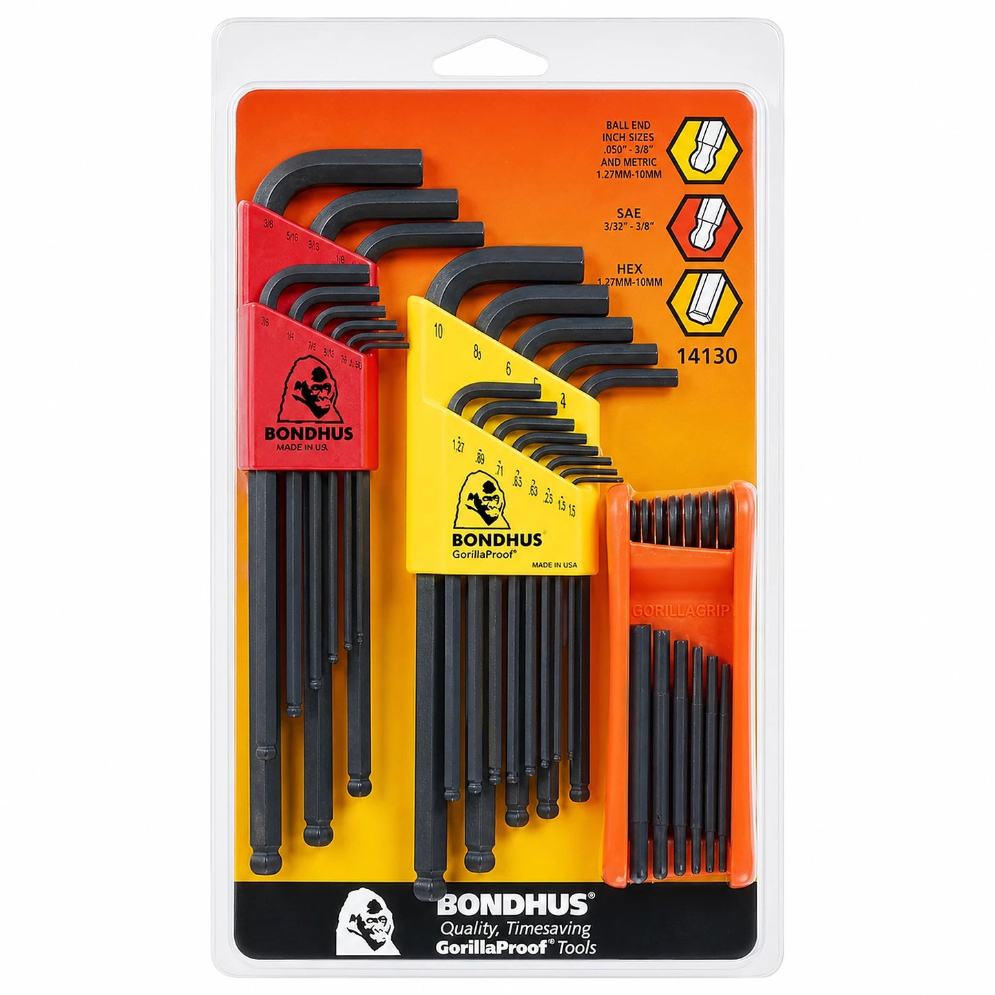 Bondhus SAE/Metric Ball End L-Wrench Sets & GorillaGrip Fold-Up Hex Tool Set - 3pk (14130)