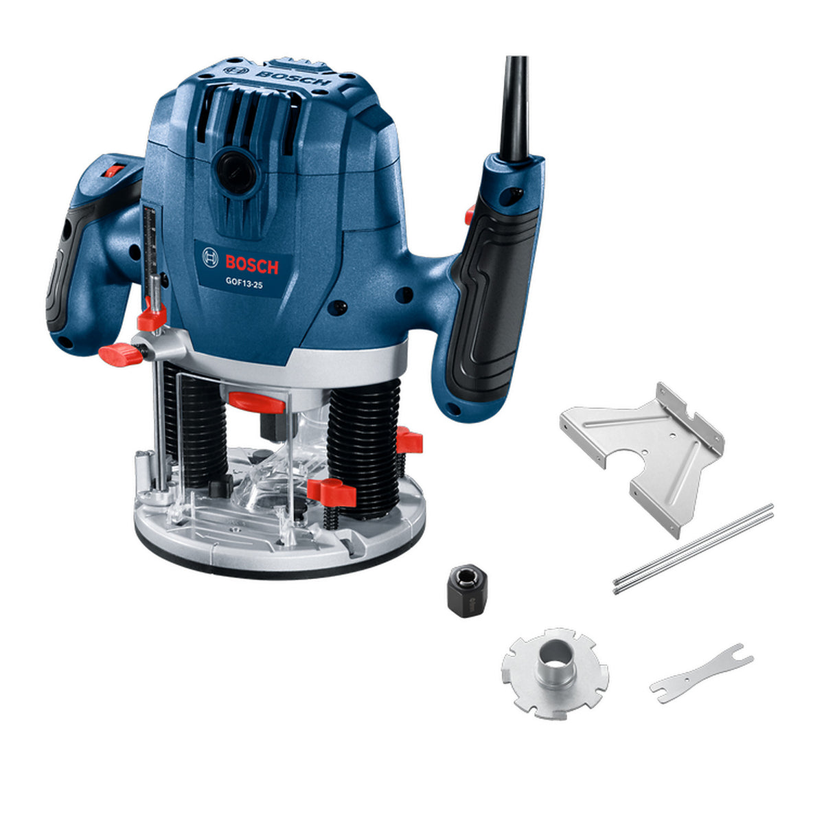 Bosch GOF13-25 10.8 Amp 1-3/4 HP Mid-Size Plunge Router – 10.8 amp 1-3/4 HP mid-size plunge router on a white background