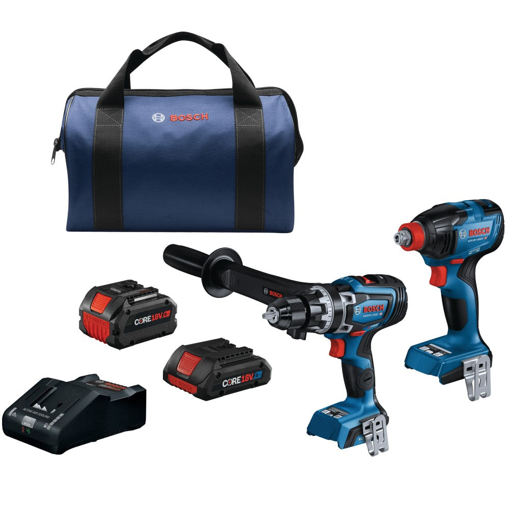 Bosch GXL18V-260B26 18V 2-Tool Cordless 1/2in Hammer Drill/Driver & Two-in-One 1/4in & 1/2in Bit/Socket Impact Driver/Wrench Combo Kit