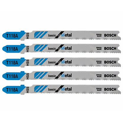 Bosch 3-5/8in 17-24 TPI Basics for Metal Straight Cut T-Shank Jig Saw Blades - 5pk
