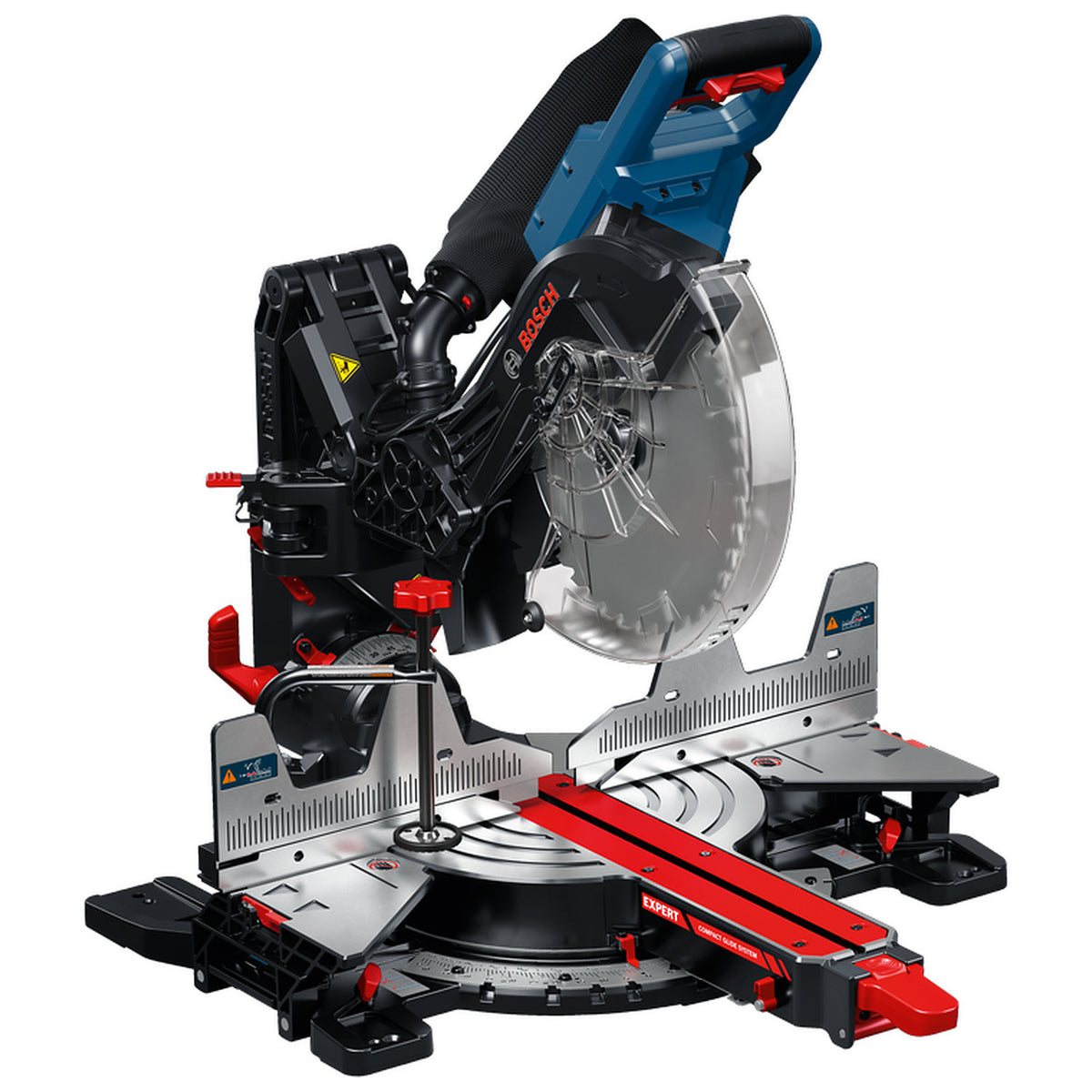 Bosch EXCM341-305GD EXPERT 12in Dual-Bevel Glide Mitre Saw – EXPERT 12-inch dual-bevel glide mitre saw on a white background