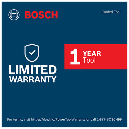 Bosch EXCM341-305GD EXPERT 12in Dual-Bevel Glide Mitre Saw – Bosch limited one-year tool warranty graphic
