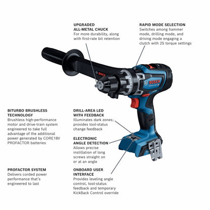 Bosch GSB18V-1330CN PROFACTOR 18V Cordless Brushless 1/2in Hammer Drill/Driver (Tool Only)