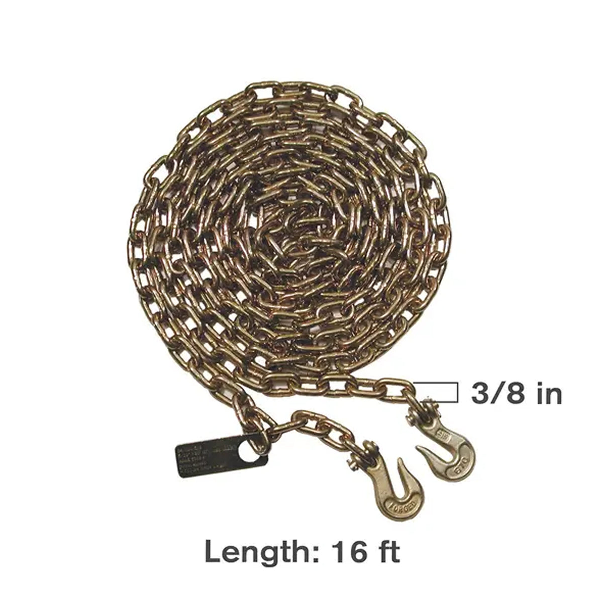 Braber 64.016.038 3/8-inch x 16-foot Grade 70 chain assembly with grab hooks