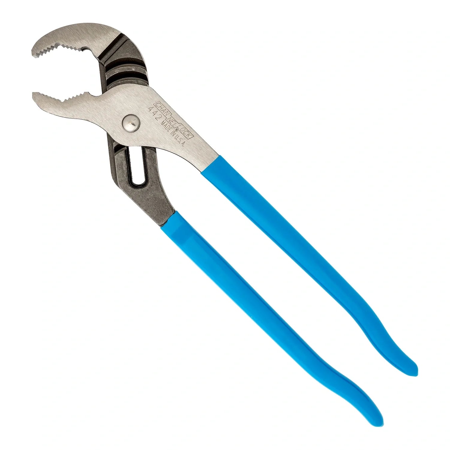 Channellock CA442 12-inch V-jaw tongue and groove pliers on a white background