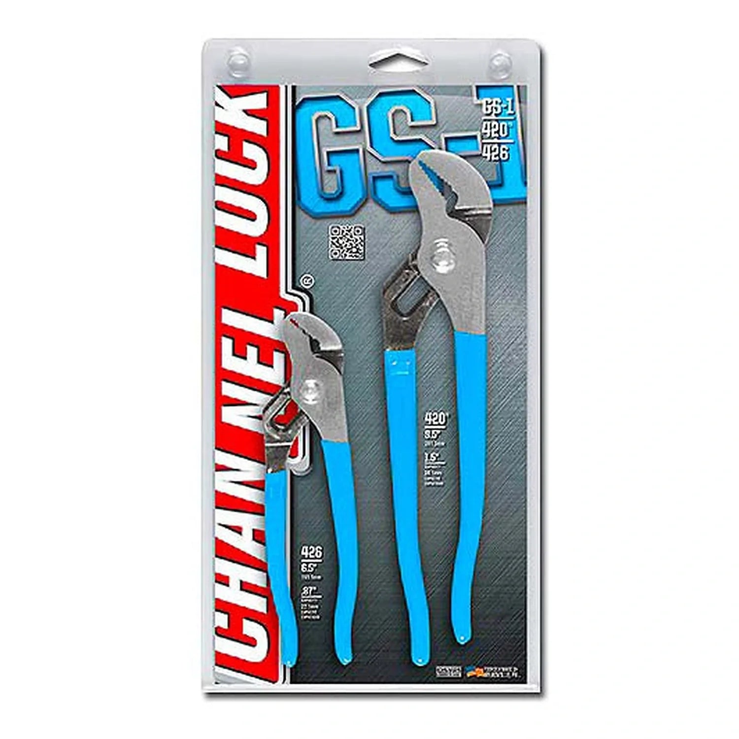 Channellock CAGS-1 two-piece tongue and groove pliers set in retail packaging on a white background