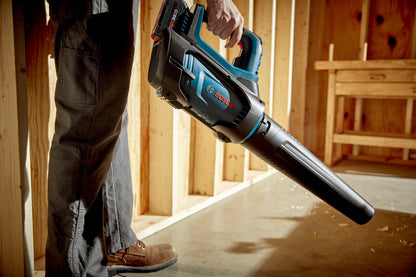Bosch GBL18V-450N PROFACTOR 18V Cordless Brushless Blower (Tool Only) clearing debris in a work area