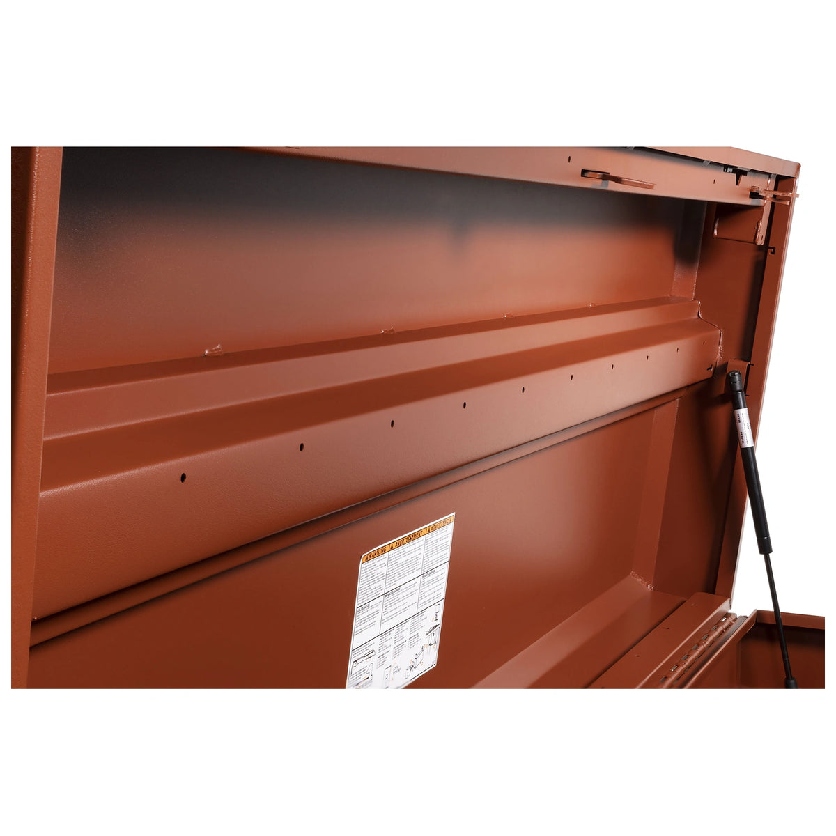 Crescent JOBOX 48in x 30in Site-Vault High-Capacity Chest – commercial-grade lid-control gas-spring detail