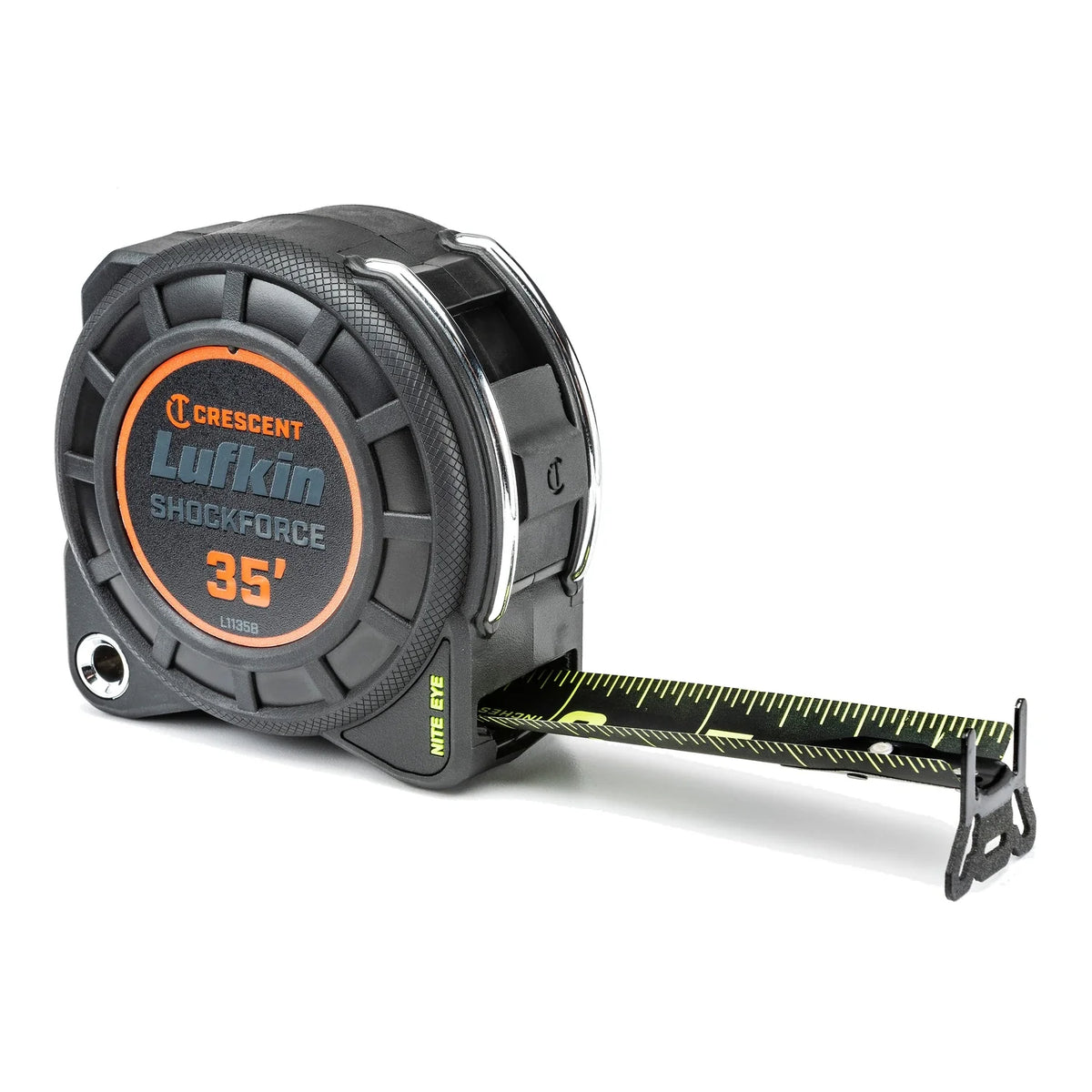 Crescent Lufkin L1135B-02 35 ft Shockforce Nite Eye tape measure with blade extended